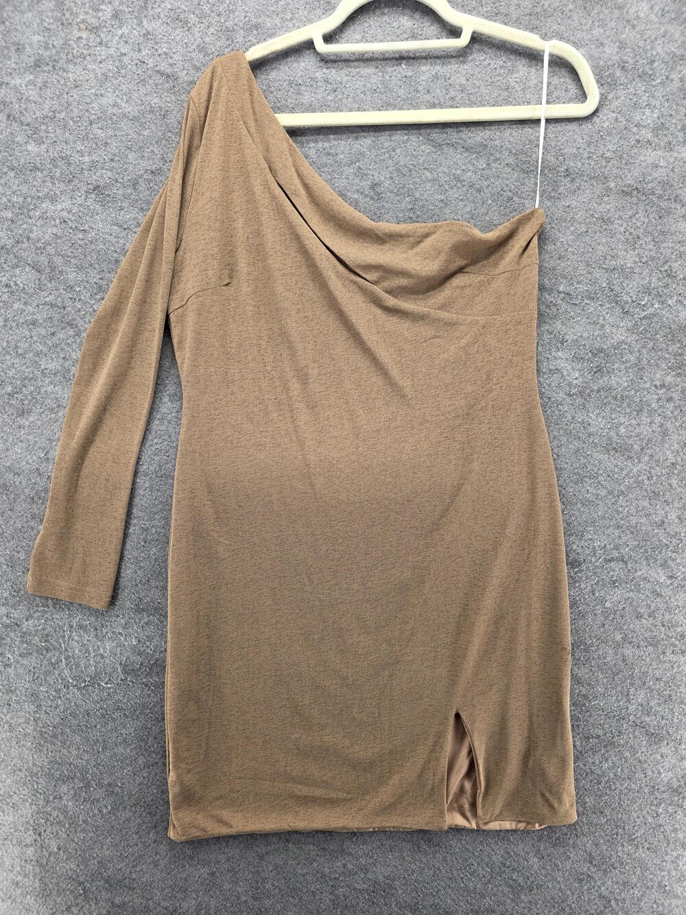 Princess Polly Dress Womens 12 Beige One Shoulder Asymmetric Bodycon